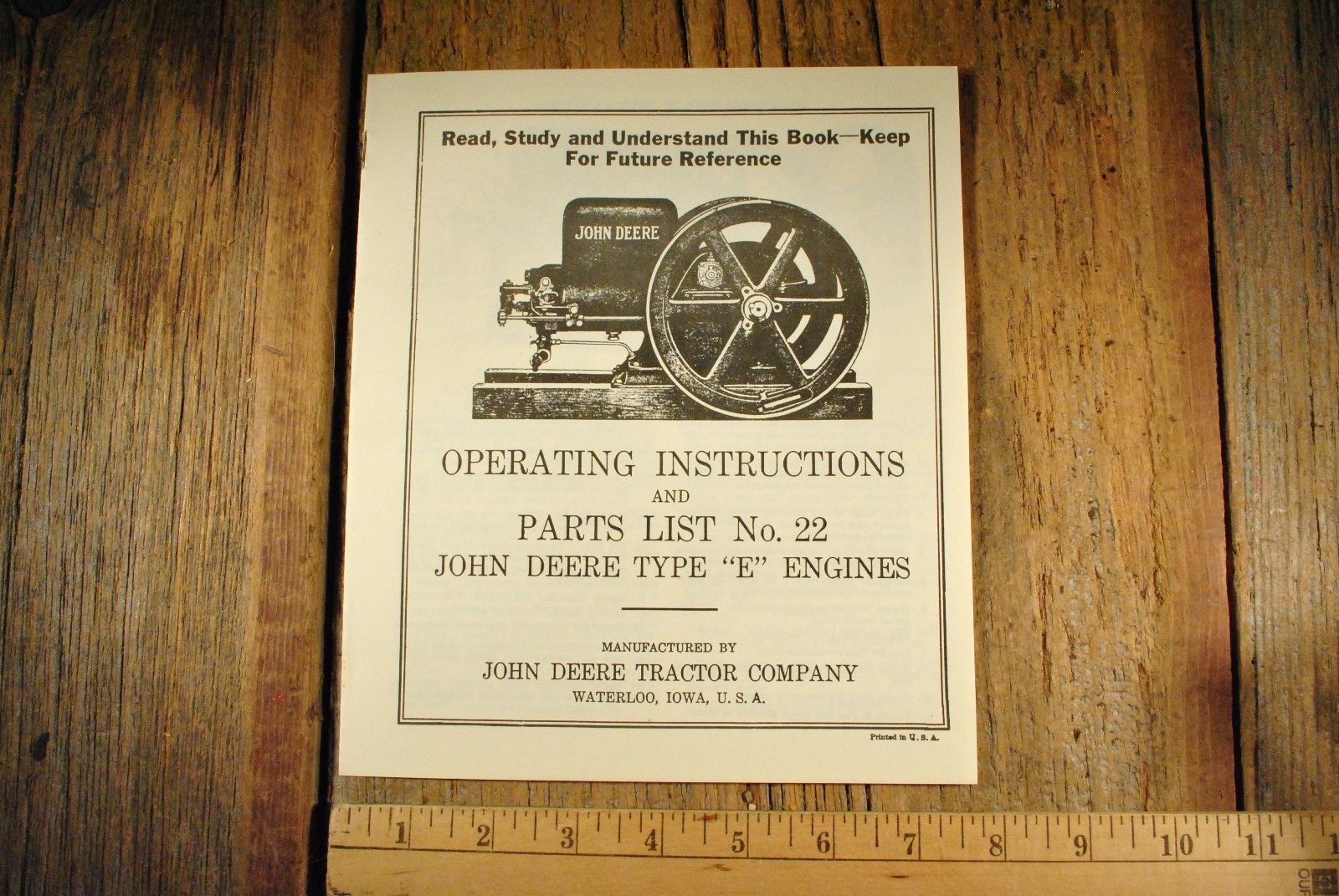 John Deere Model E Instruction Book & Repair List Book Gas Engine Motor